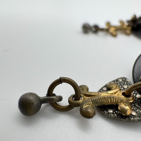 Blue Sodalite Beads Mixed Metal Earrings Abstract Heart Design Vintage - Picture 9 of 10